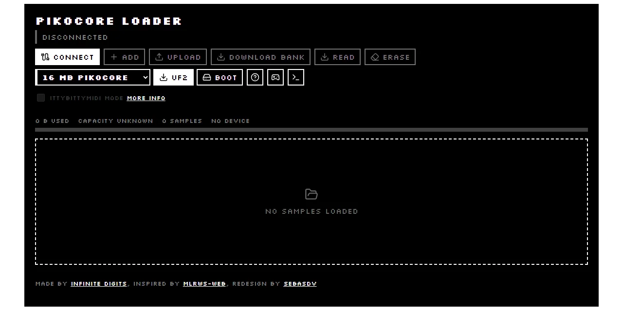 Captura del cargador web de samples pikocore